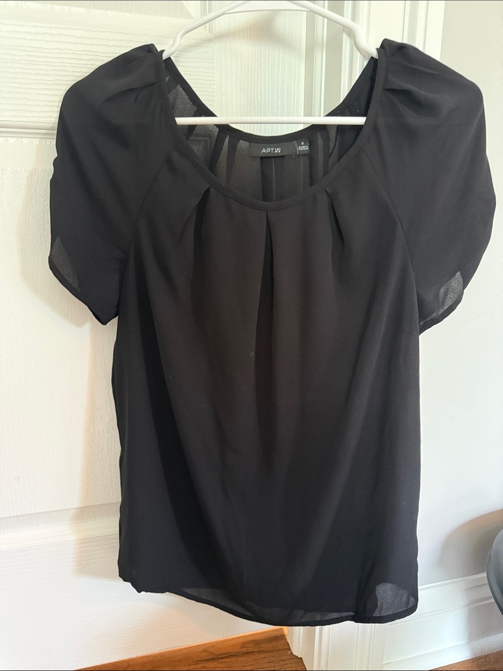 Apt. 9 Black Short-Sleeve Pleated Neck Blouse